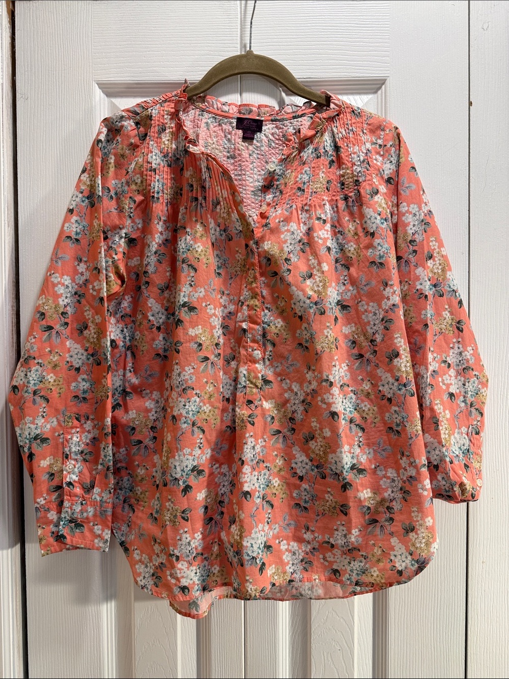 J. Crew Floral Pintuck Blouse - Coral